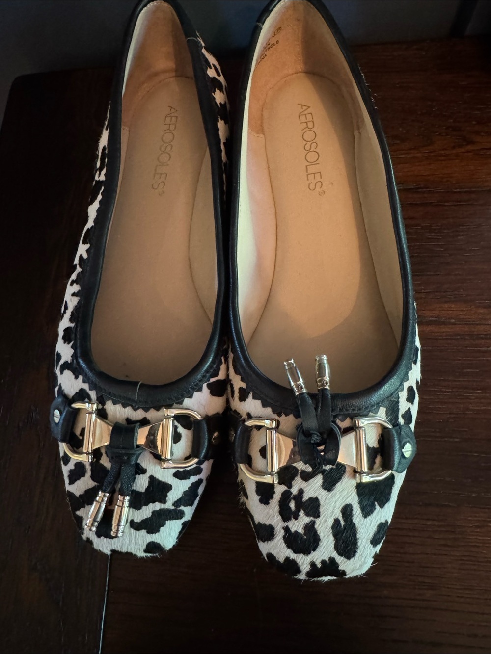 AEROSOLES Black and Cream Animal Print Ballet Flats - Picture 2 of 5